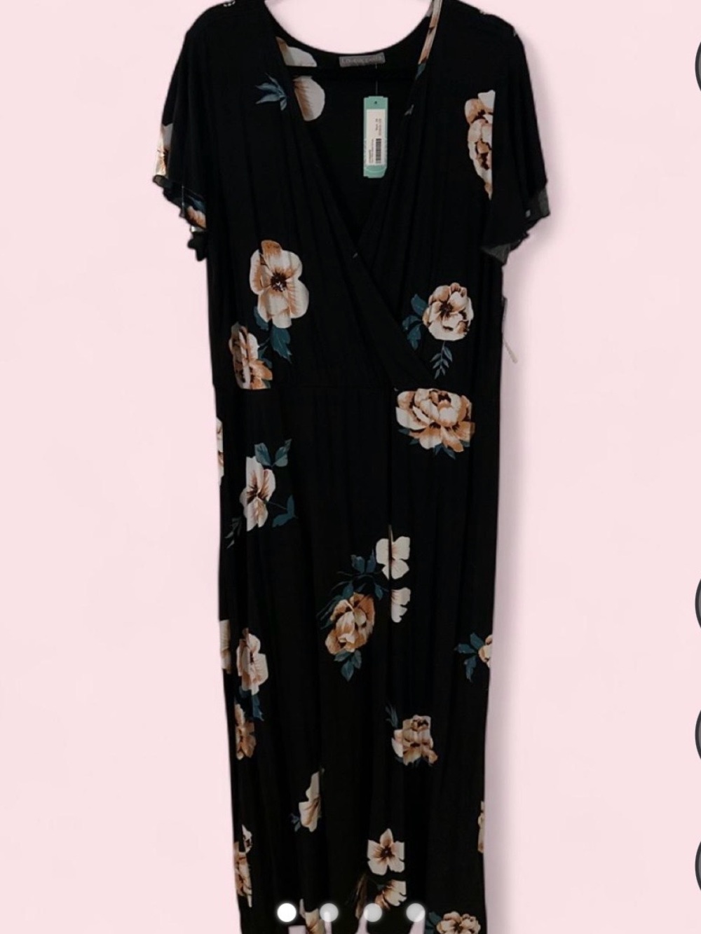 Loveappella Black Maxi Dress with Beige Floral Print